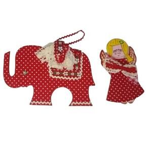 Vintage Handmade Christmas Ornaments Girl‎ & Elephant Retro Kitsch Xmas